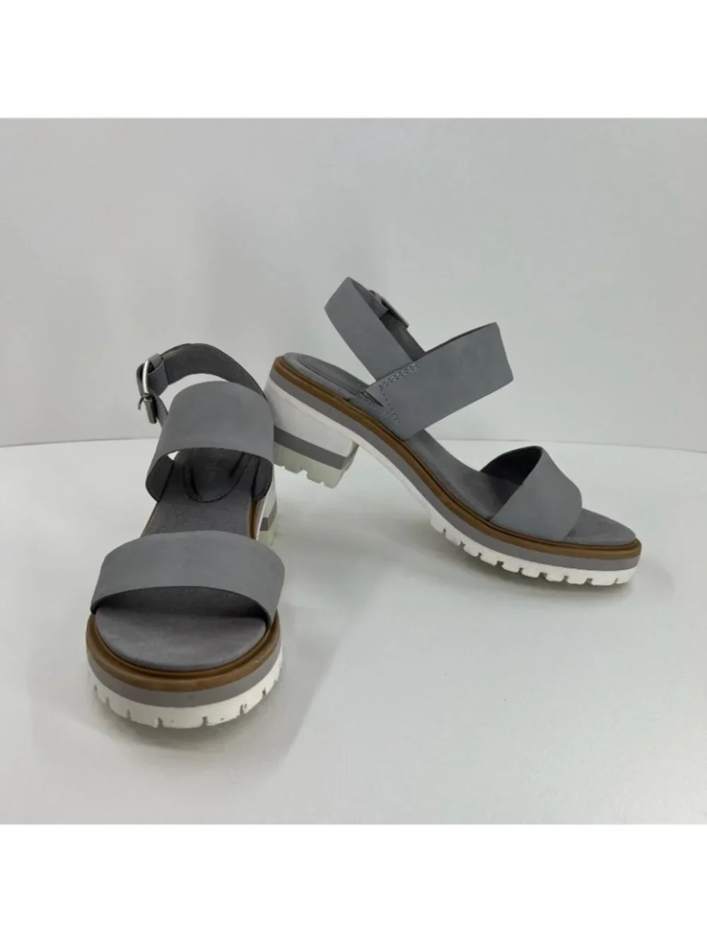 Timberland Violet Marsh 2-Band Sandals Womens 8.5 Nubuck Leather Block Heel Gray - Picture 5 of 13